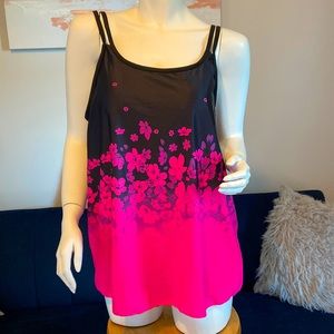 Hot Pink & Black Swim Top Tankini Floral Flower 1X XL 16-18 NWoT
